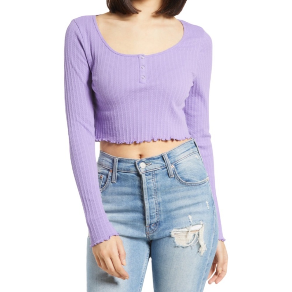 BP Scoop Neck Long Sleeves Crop Henley Purple Top Size XXL NEW